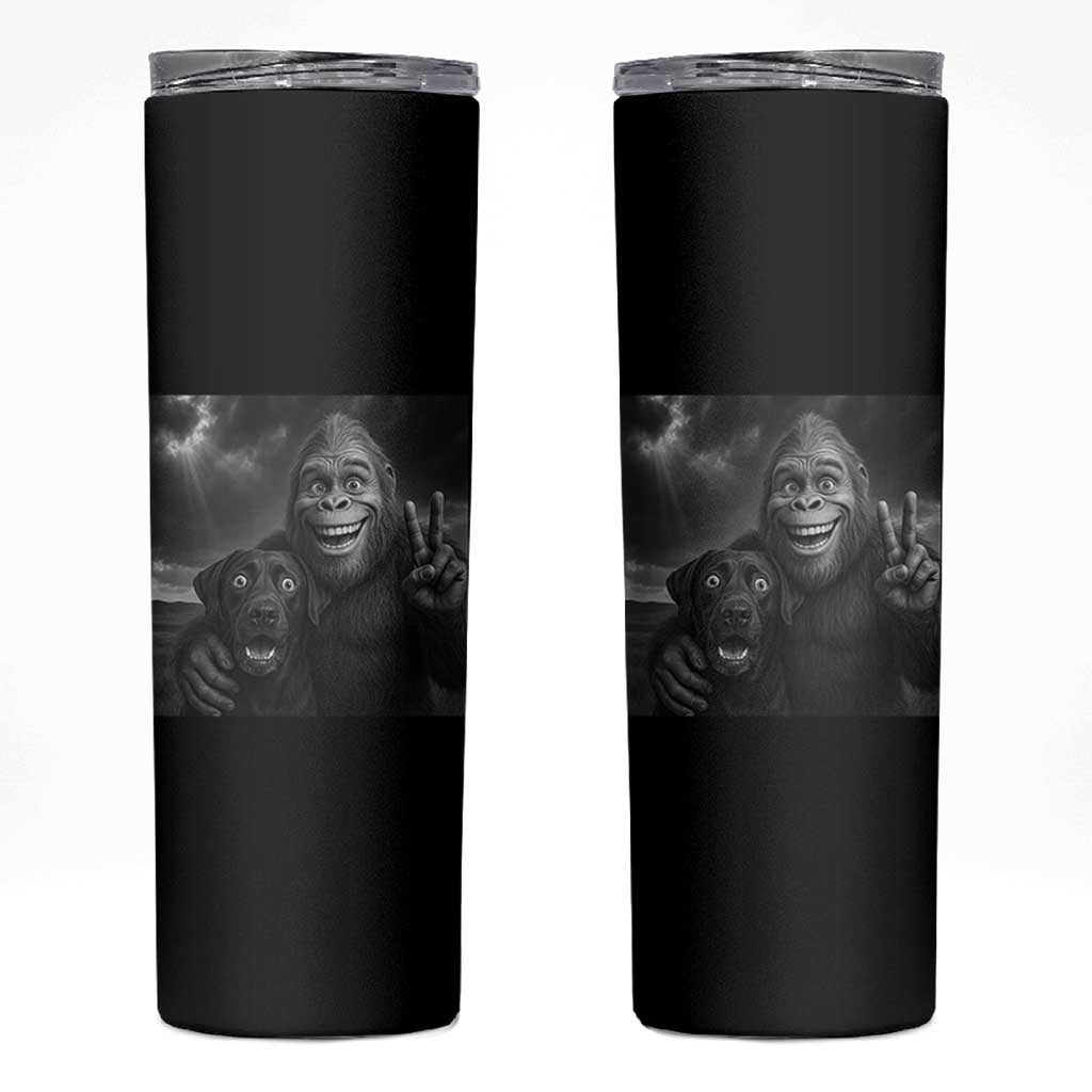 Cute Labrador Selfie With Bigfoot Skinny Tumbler Funny Cryptid - Wonder Print Shop