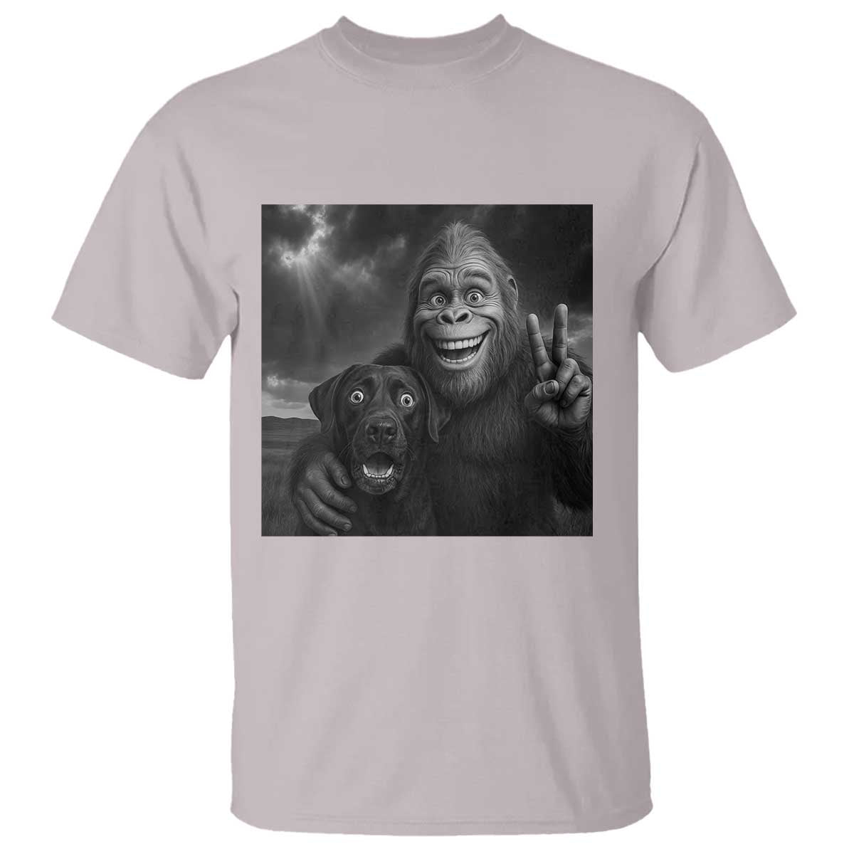 Cute Labrador Selfie With Bigfoot T Shirt Funny Cryptid - Wonder Print Shop
