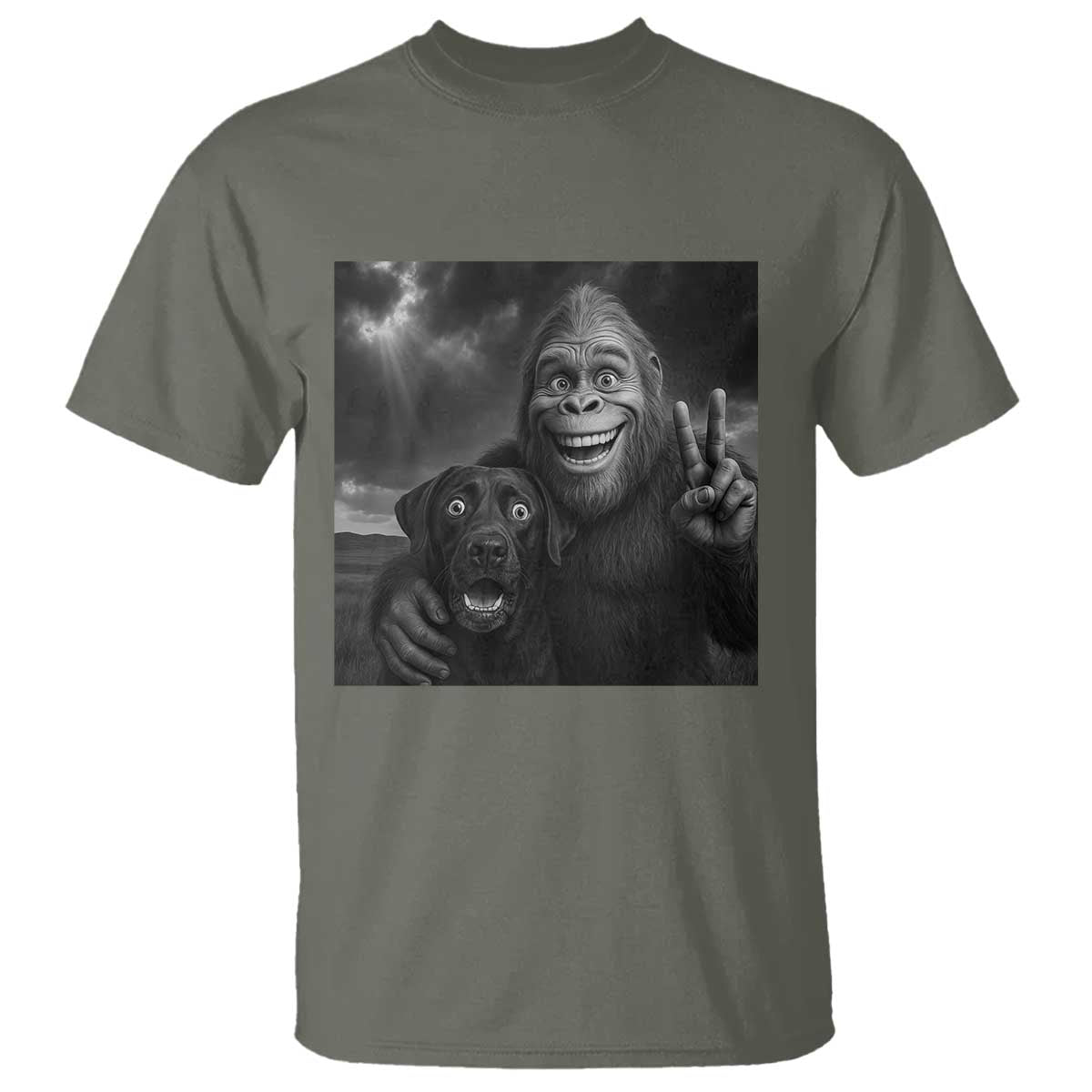 Cute Labrador Selfie With Bigfoot T Shirt Funny Cryptid - Wonder Print Shop