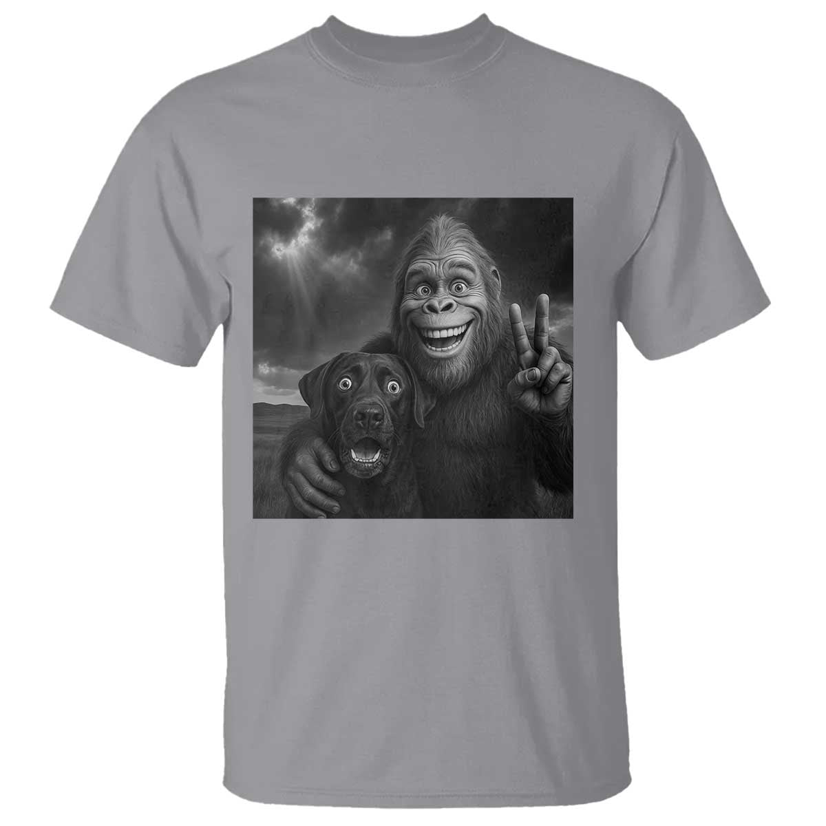 Cute Labrador Selfie With Bigfoot T Shirt Funny Cryptid - Wonder Print Shop