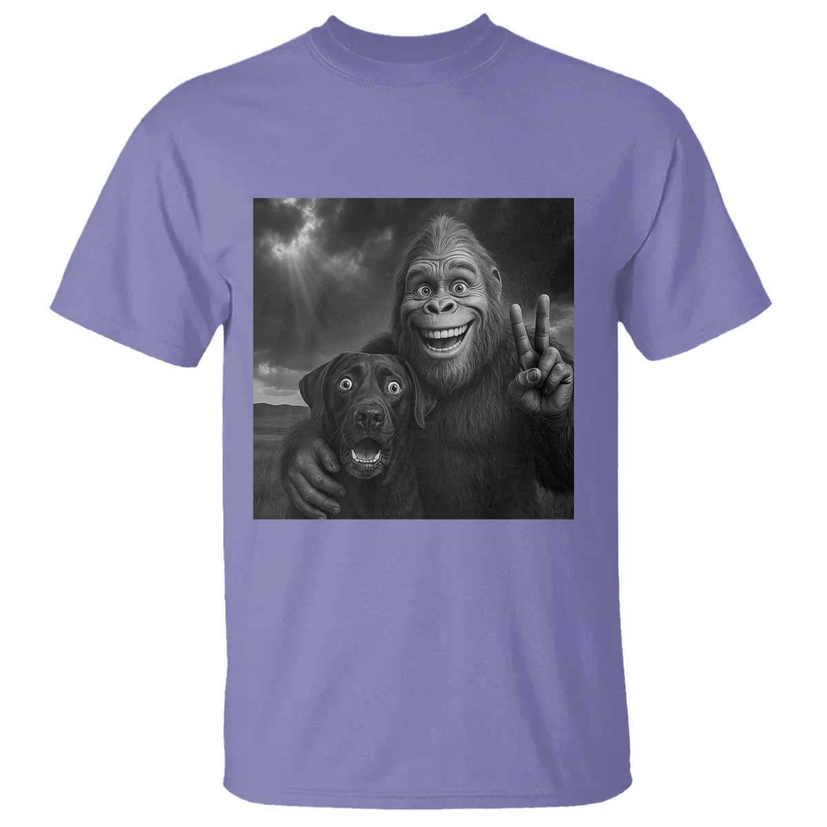 Cute Labrador Selfie With Bigfoot T Shirt Funny Cryptid - Wonder Print Shop