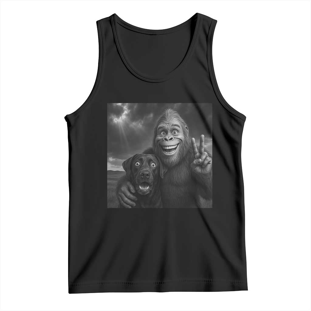 Cute Labrador Selfie With Bigfoot Tank Top Funny Cryptid - Wonder Print Shop