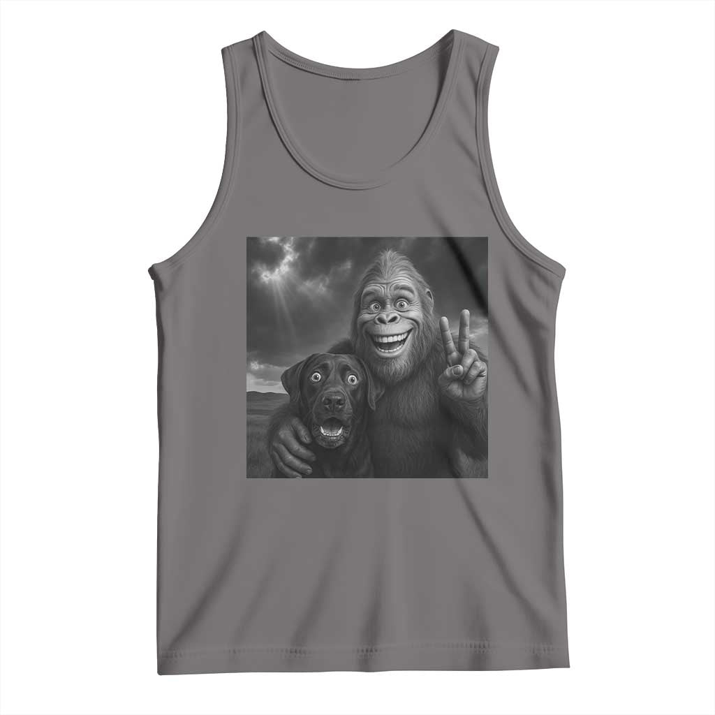 Cute Labrador Selfie With Bigfoot Tank Top Funny Cryptid - Wonder Print Shop