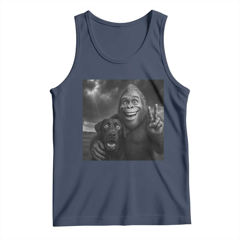 Cute Labrador Selfie With Bigfoot Tank Top Funny Cryptid - Wonder Print Shop