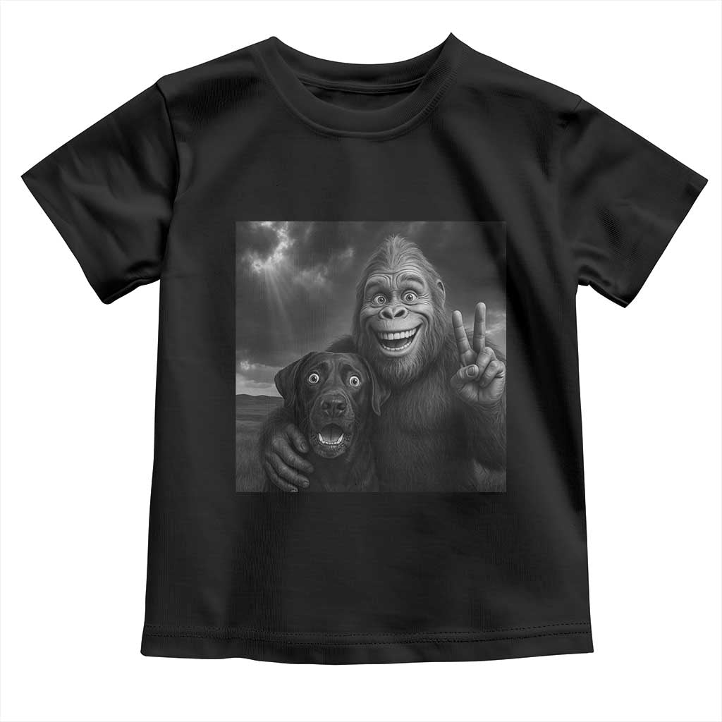 Cute Labrador Selfie With Bigfoot Toddler T Shirt Funny Cryptid - Wonder Print Shop