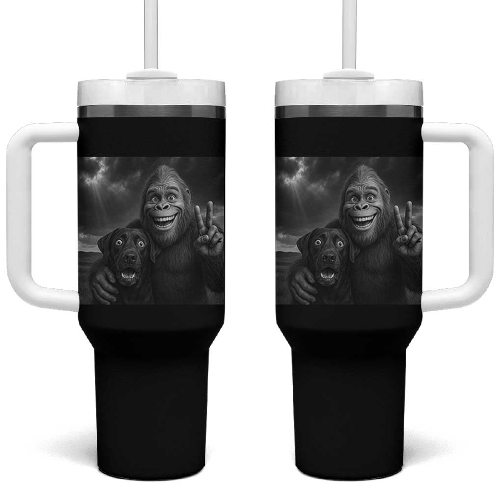 Cute Labrador Selfie With Bigfoot Tumbler With Handle Funny Cryptid - Wonder Print Shop