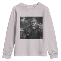 Cute Labrador Selfie With Bigfoot Youth Sweatshirt Funny Cryptid - Wonder Print Shop