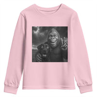 Cute Labrador Selfie With Bigfoot Youth Sweatshirt Funny Cryptid - Wonder Print Shop