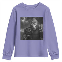 Cute Labrador Selfie With Bigfoot Youth Sweatshirt Funny Cryptid - Wonder Print Shop