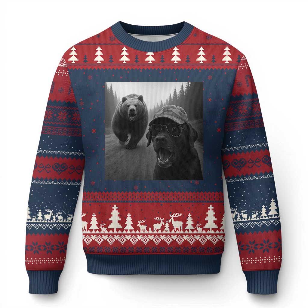 Funny Labrador Selfie With Bear Ugly Christmas Sweater Dog Lover Gift - Wonder Print Shop