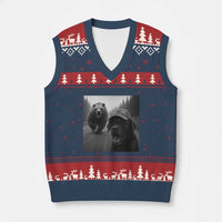Funny Labrador Selfie With Bear V-Neck Knit Sweater Vest Dog Lover Gift - Wonder Print Shop