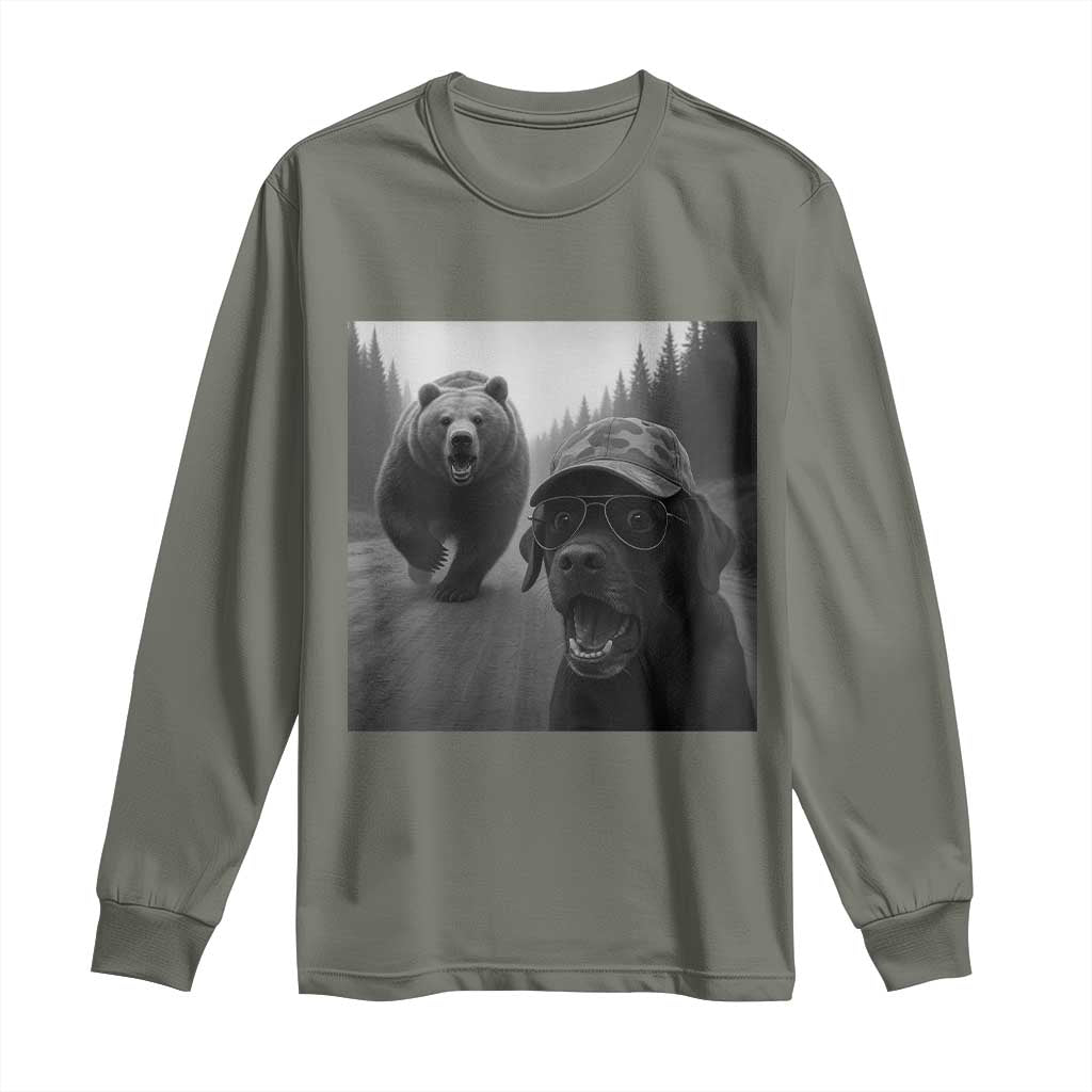 Funny Labrador Selfie With Bear Long Sleeve Shirt Dog Lover Gift - Wonder Print Shop