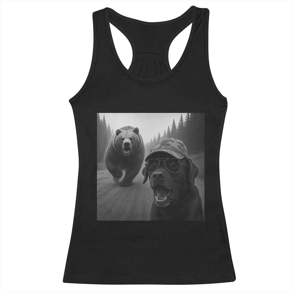 Funny Labrador Selfie With Bear Racerback Tank Top Dog Lover Gift - Wonder Print Shop