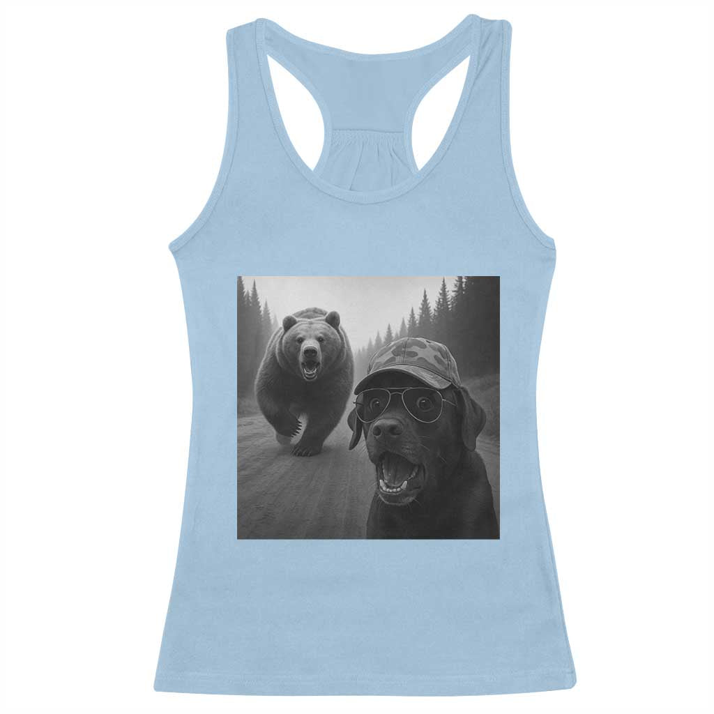 Funny Labrador Selfie With Bear Racerback Tank Top Dog Lover Gift - Wonder Print Shop