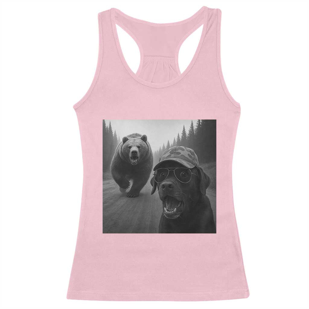 Funny Labrador Selfie With Bear Racerback Tank Top Dog Lover Gift - Wonder Print Shop