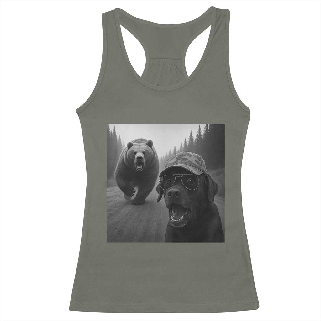 Funny Labrador Selfie With Bear Racerback Tank Top Dog Lover Gift - Wonder Print Shop