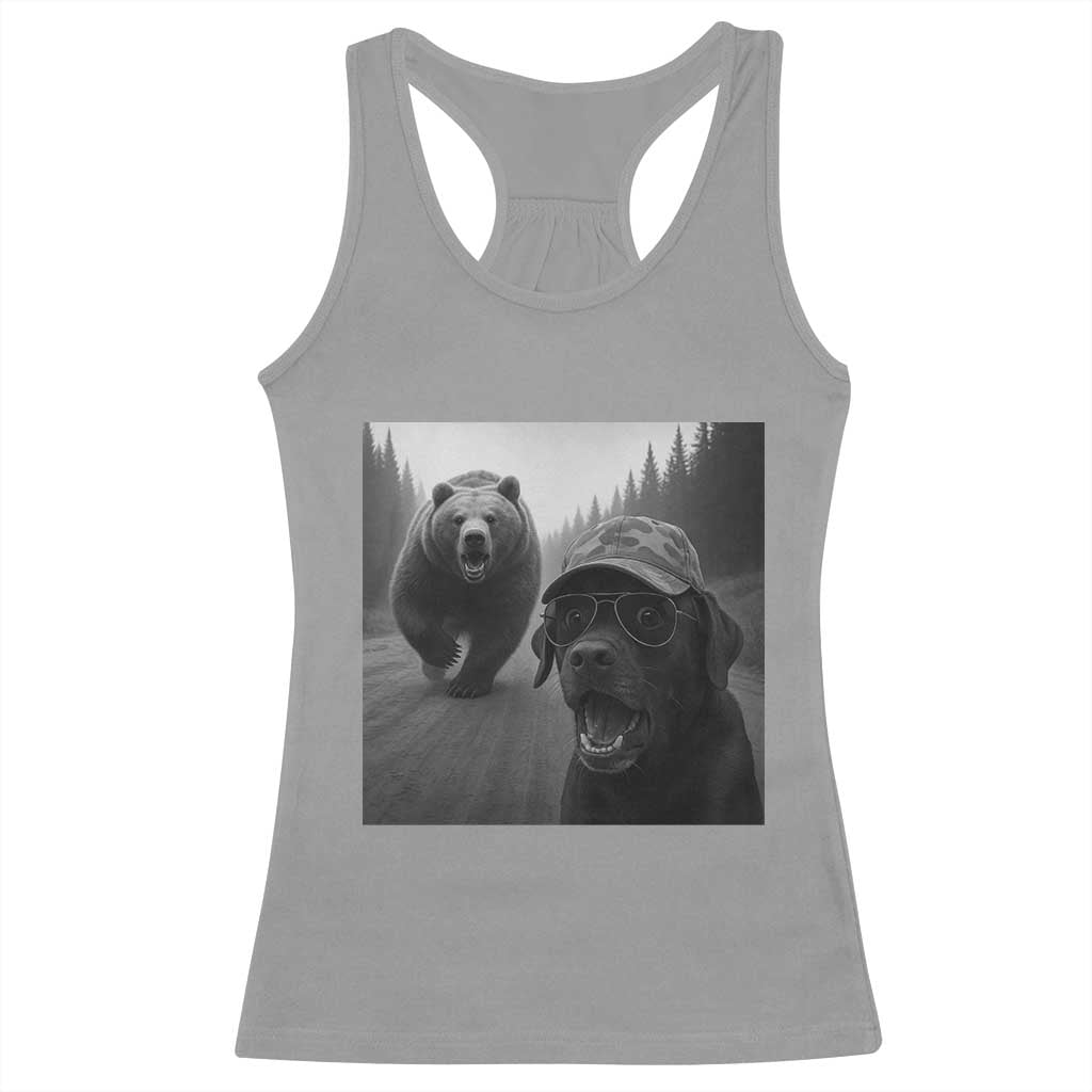 Funny Labrador Selfie With Bear Racerback Tank Top Dog Lover Gift - Wonder Print Shop