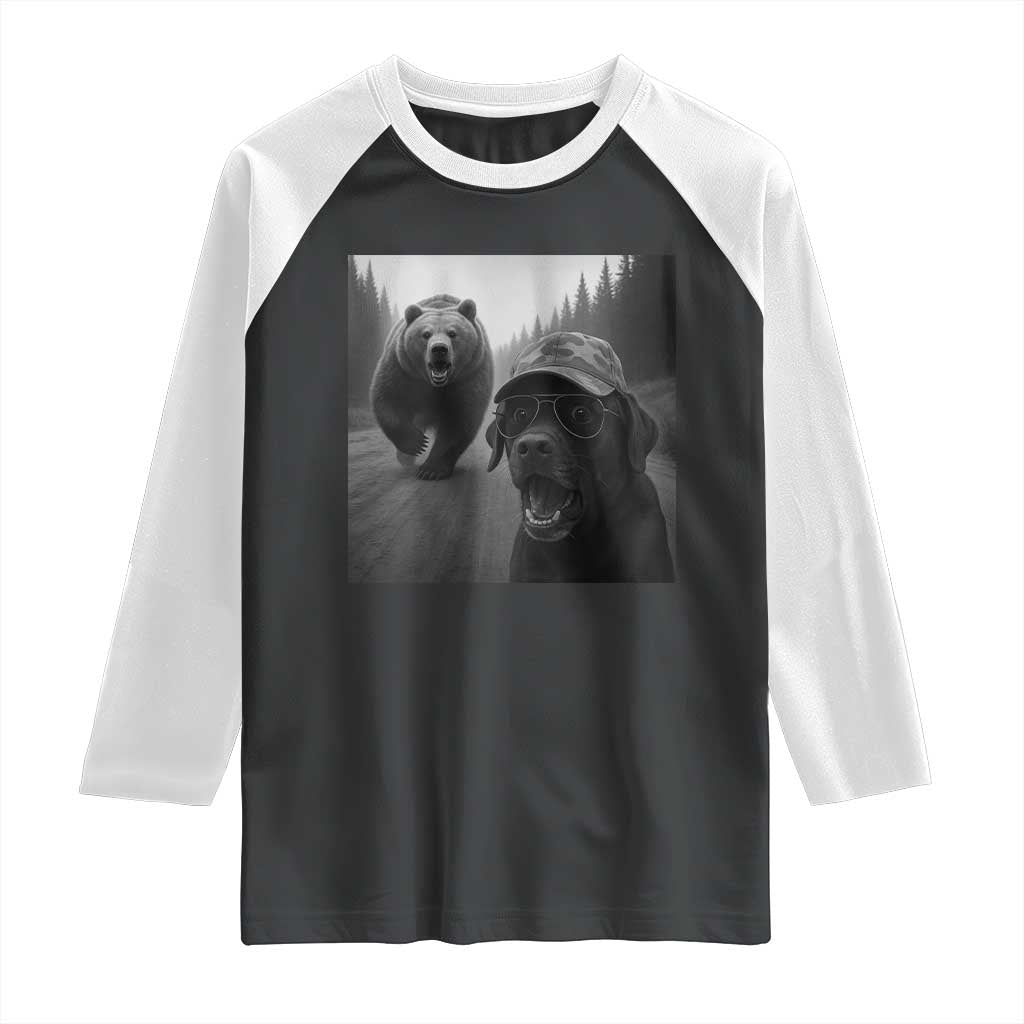 Funny Labrador Selfie With Bear Raglan Shirt Dog Lover Gift - Wonder Print Shop