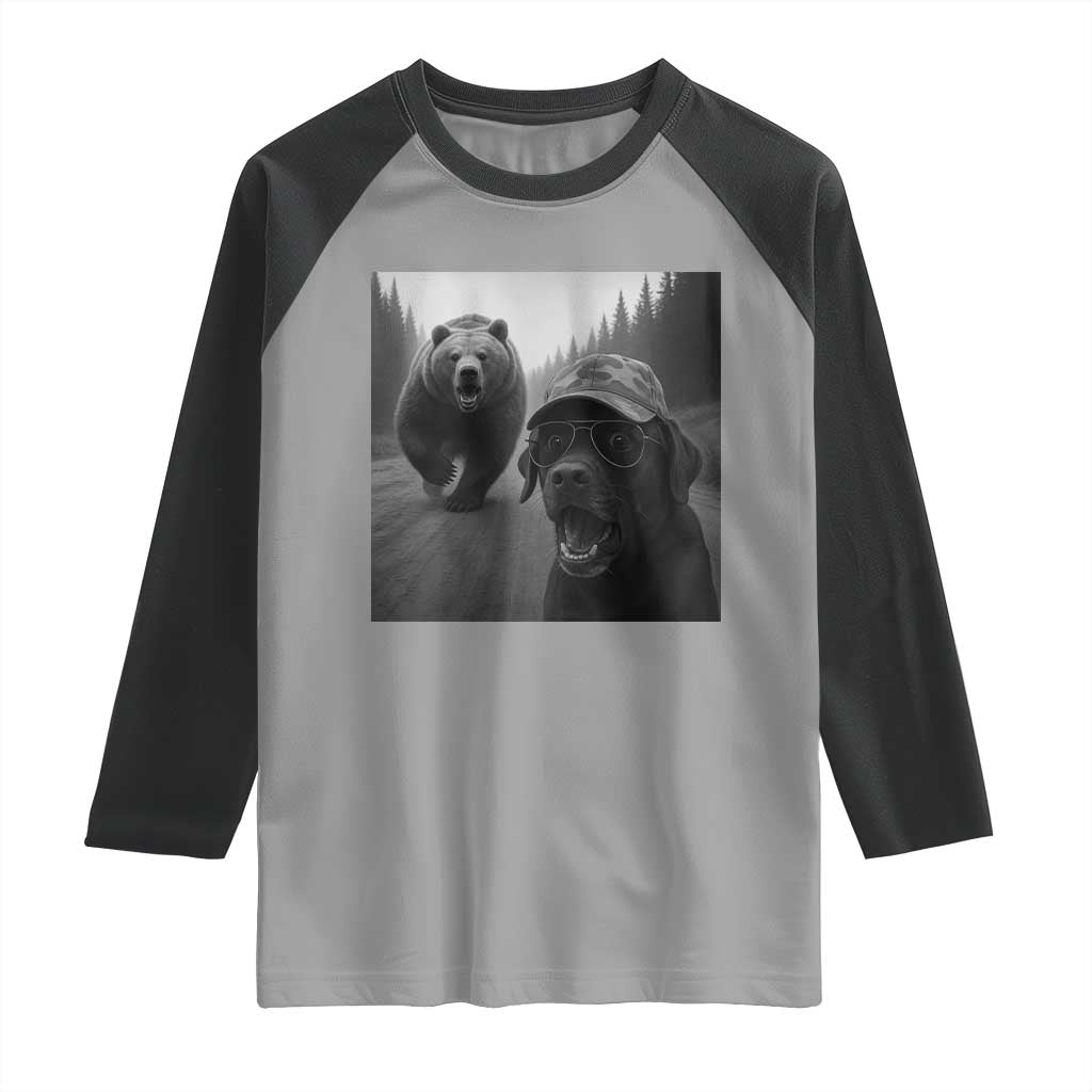 Funny Labrador Selfie With Bear Raglan Shirt Dog Lover Gift - Wonder Print Shop