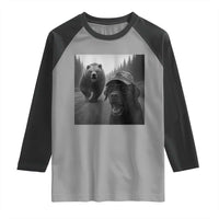 Funny Labrador Selfie With Bear Raglan Shirt Dog Lover Gift - Wonder Print Shop