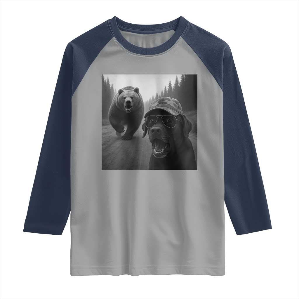Funny Labrador Selfie With Bear Raglan Shirt Dog Lover Gift - Wonder Print Shop