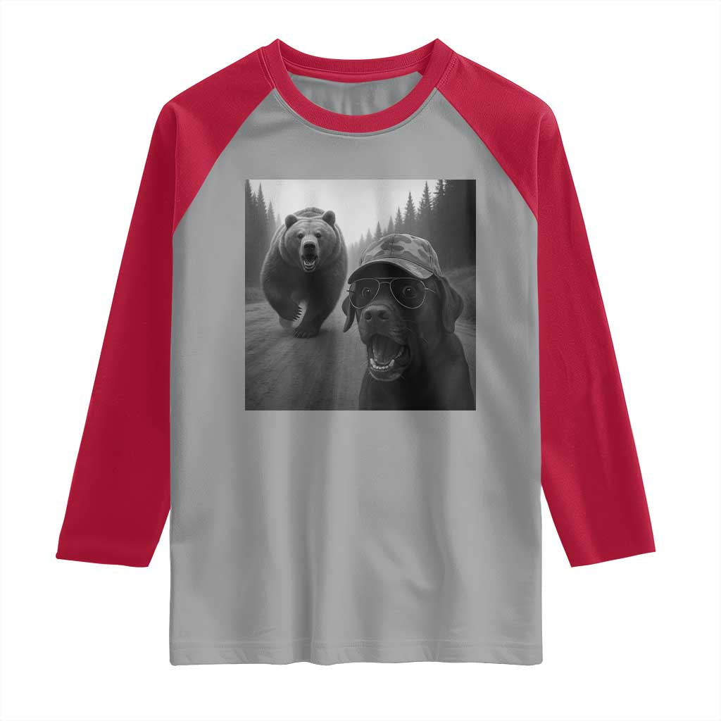 Funny Labrador Selfie With Bear Raglan Shirt Dog Lover Gift - Wonder Print Shop
