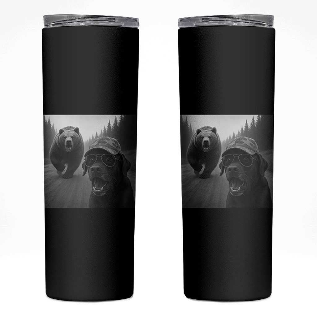 Funny Labrador Selfie With Bear Skinny Tumbler Dog Lover Gift - Wonder Print Shop