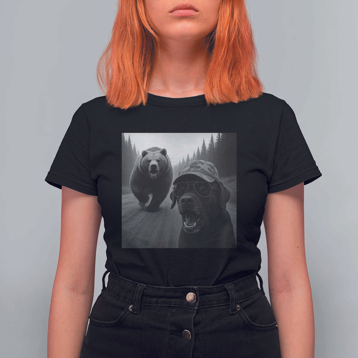 Funny Labrador Selfie With Bear T Shirt For Women Dog Lover Gift - Wonder Print Shop