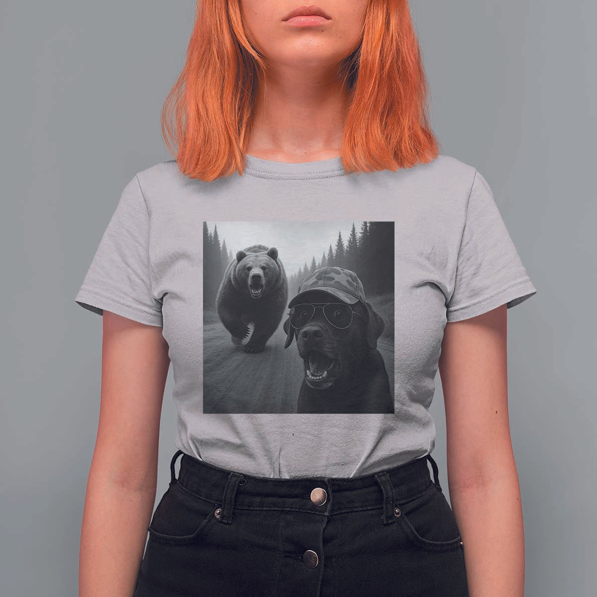 Funny Labrador Selfie With Bear T Shirt For Women Dog Lover Gift - Wonder Print Shop