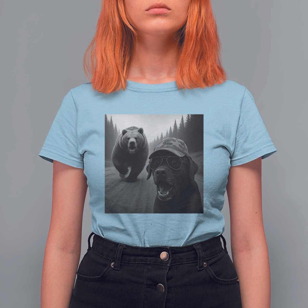 Funny Labrador Selfie With Bear T Shirt For Women Dog Lover Gift - Wonder Print Shop