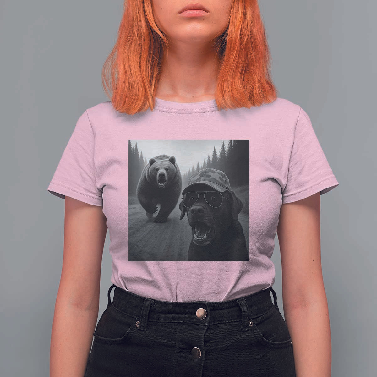 Funny Labrador Selfie With Bear T Shirt For Women Dog Lover Gift - Wonder Print Shop