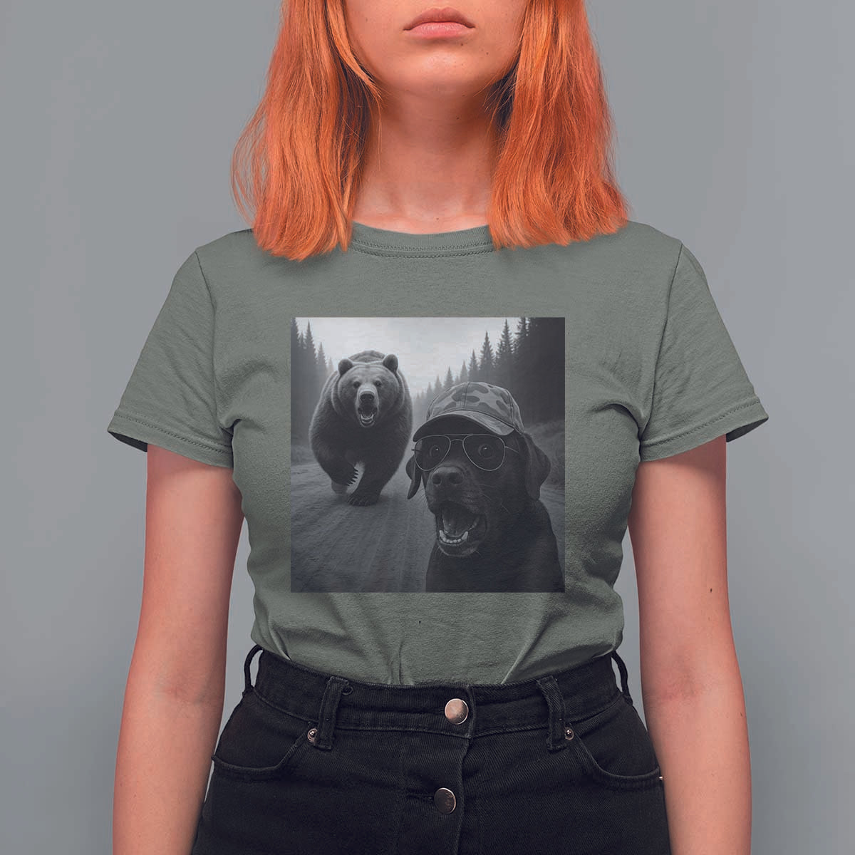 Funny Labrador Selfie With Bear T Shirt For Women Dog Lover Gift - Wonder Print Shop