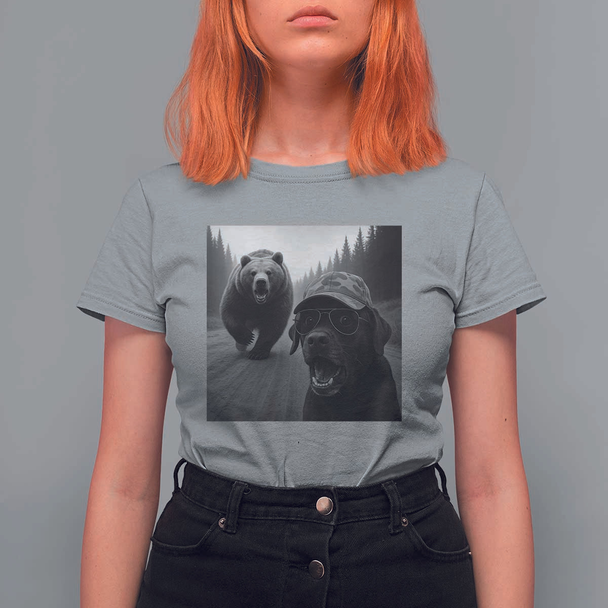 Funny Labrador Selfie With Bear T Shirt For Women Dog Lover Gift - Wonder Print Shop