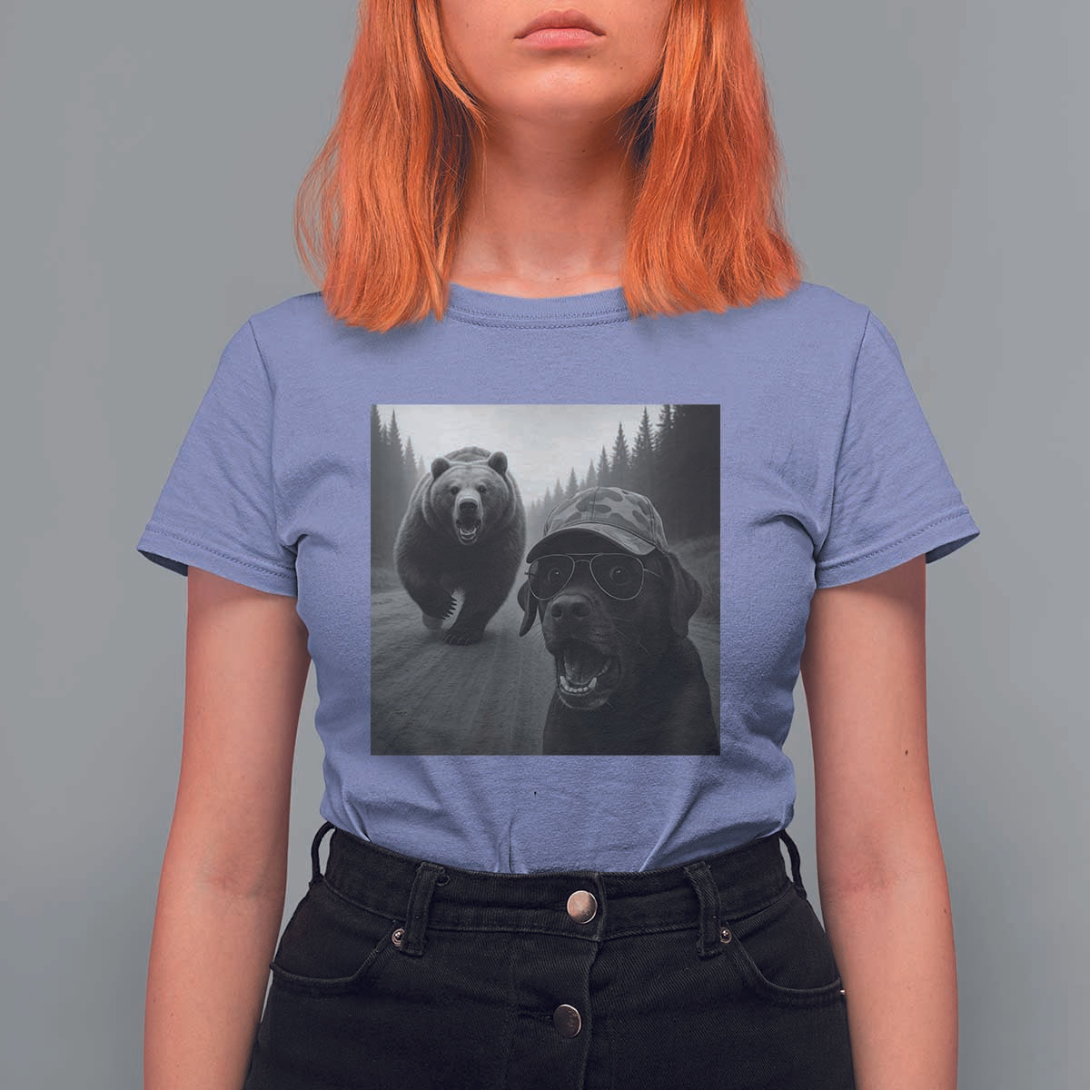 Funny Labrador Selfie With Bear T Shirt For Women Dog Lover Gift - Wonder Print Shop