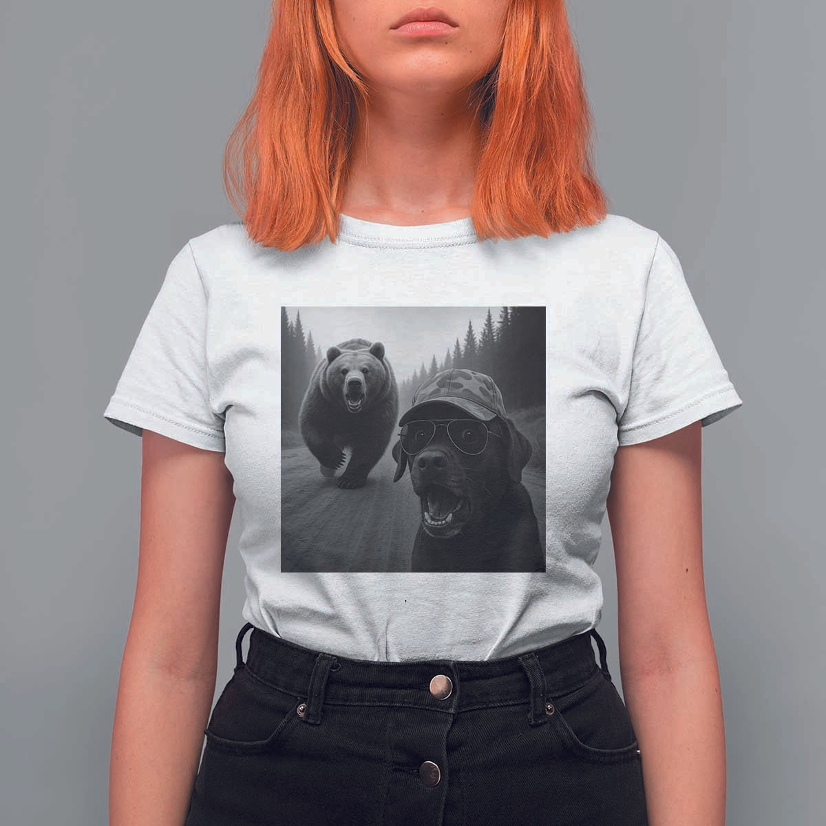 Funny Labrador Selfie With Bear T Shirt For Women Dog Lover Gift - Wonder Print Shop