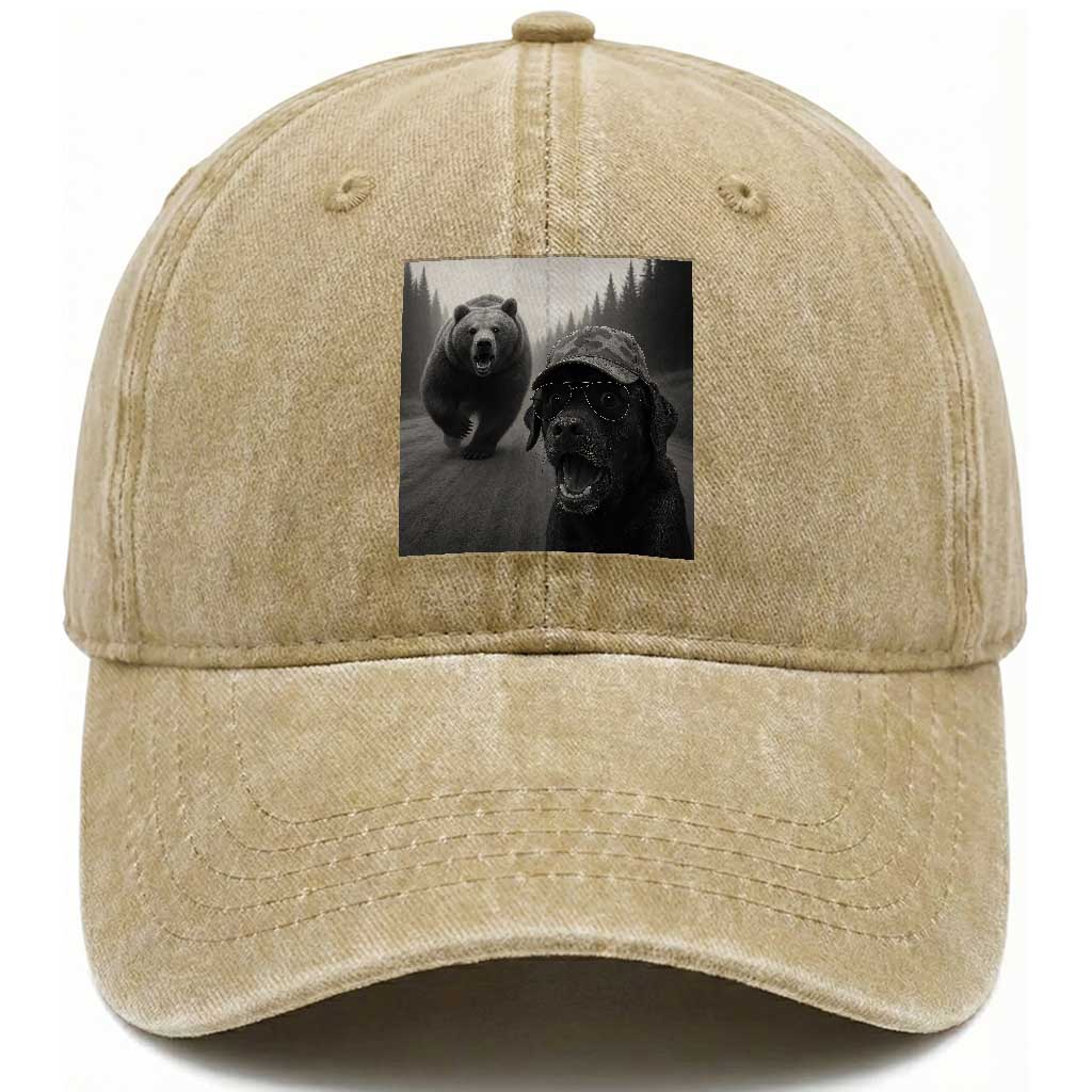 Funny Labrador Selfie With Bear Washed Cotton Baseball Cap Dog Lover Gift