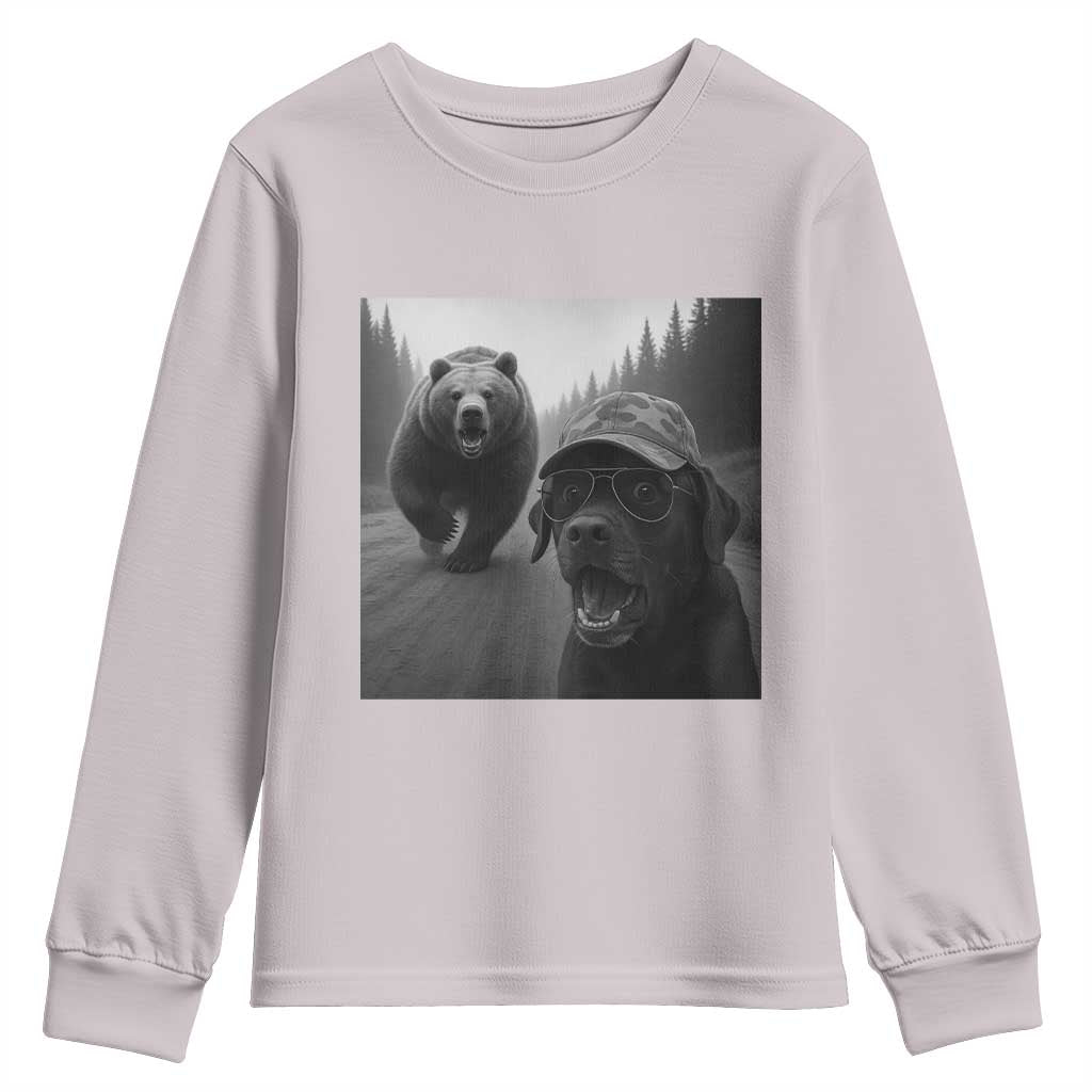 Funny Labrador Selfie With Bear Youth Sweatshirt Dog Lover Gift - Wonder Print Shop