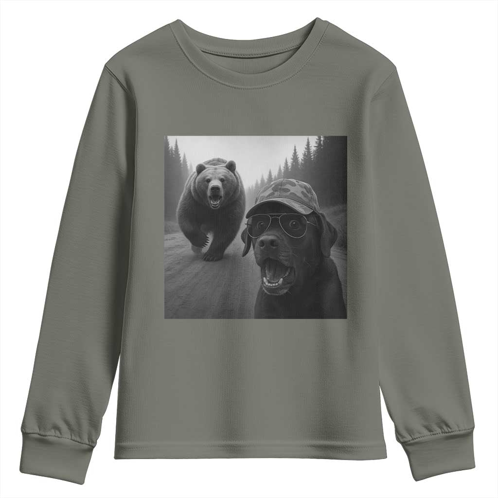 Funny Labrador Selfie With Bear Youth Sweatshirt Dog Lover Gift - Wonder Print Shop