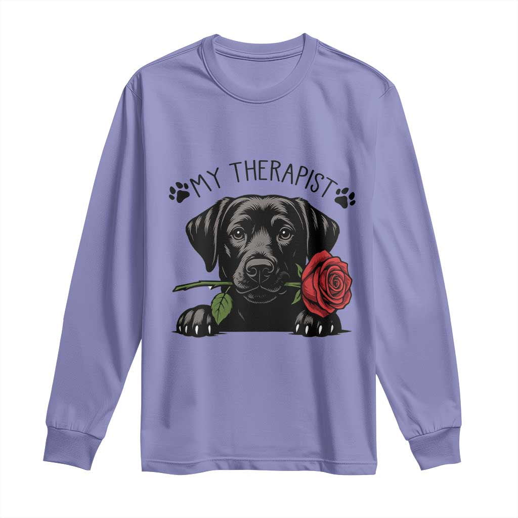 Black Labrador Retriever Is My Therapist Long Sleeve Shirt Dog Lover Gift - Wonder Print Shop