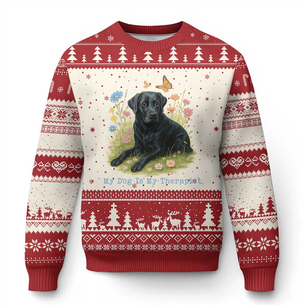 My Dog Is My Therapist Ugly Christmas Sweater Labrador Retriever Lover Gift - Wonder Print Shop