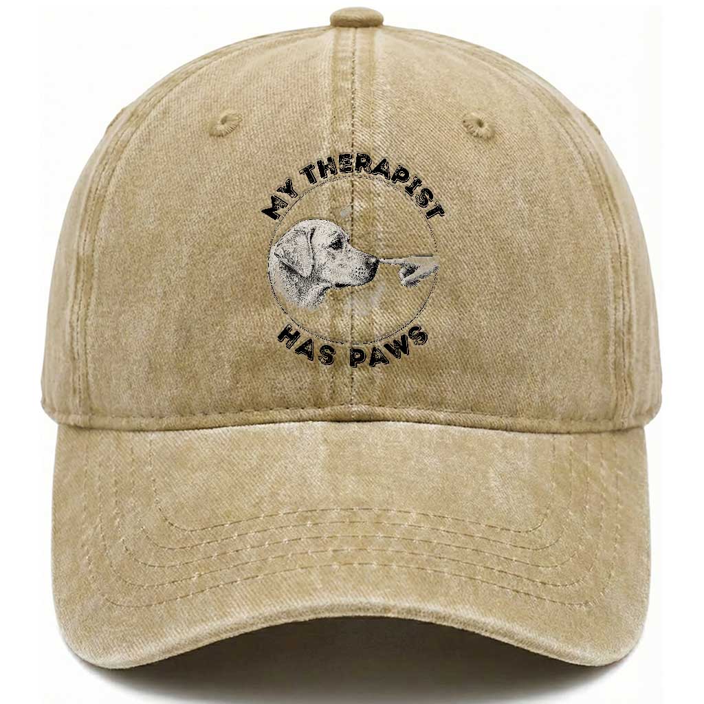 Funny Labrador Retriever Gift Washed Cotton Baseball Cap My Therapist Has Paws