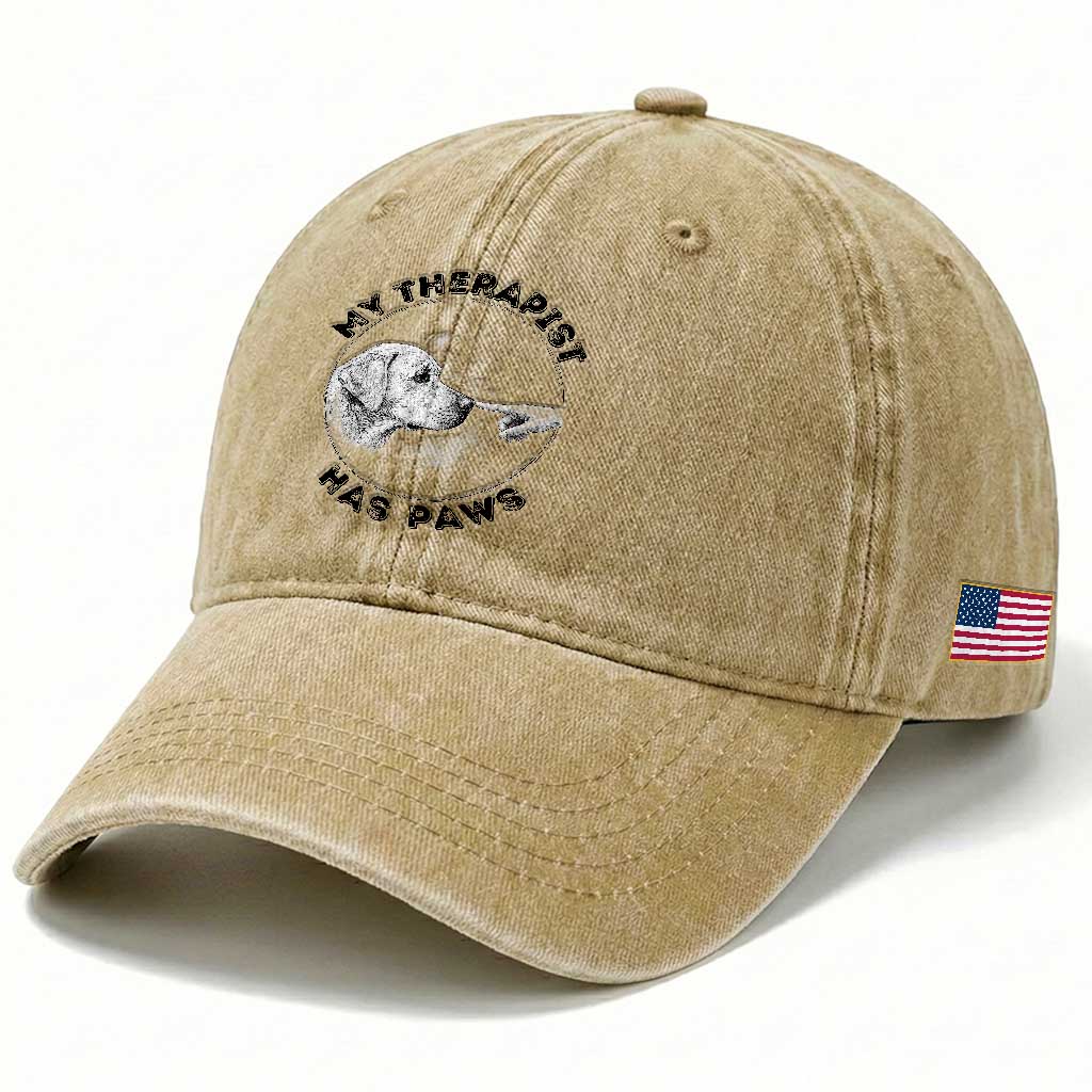 Funny Labrador Retriever Gift Washed Cotton Baseball Cap My Therapist Has Paws