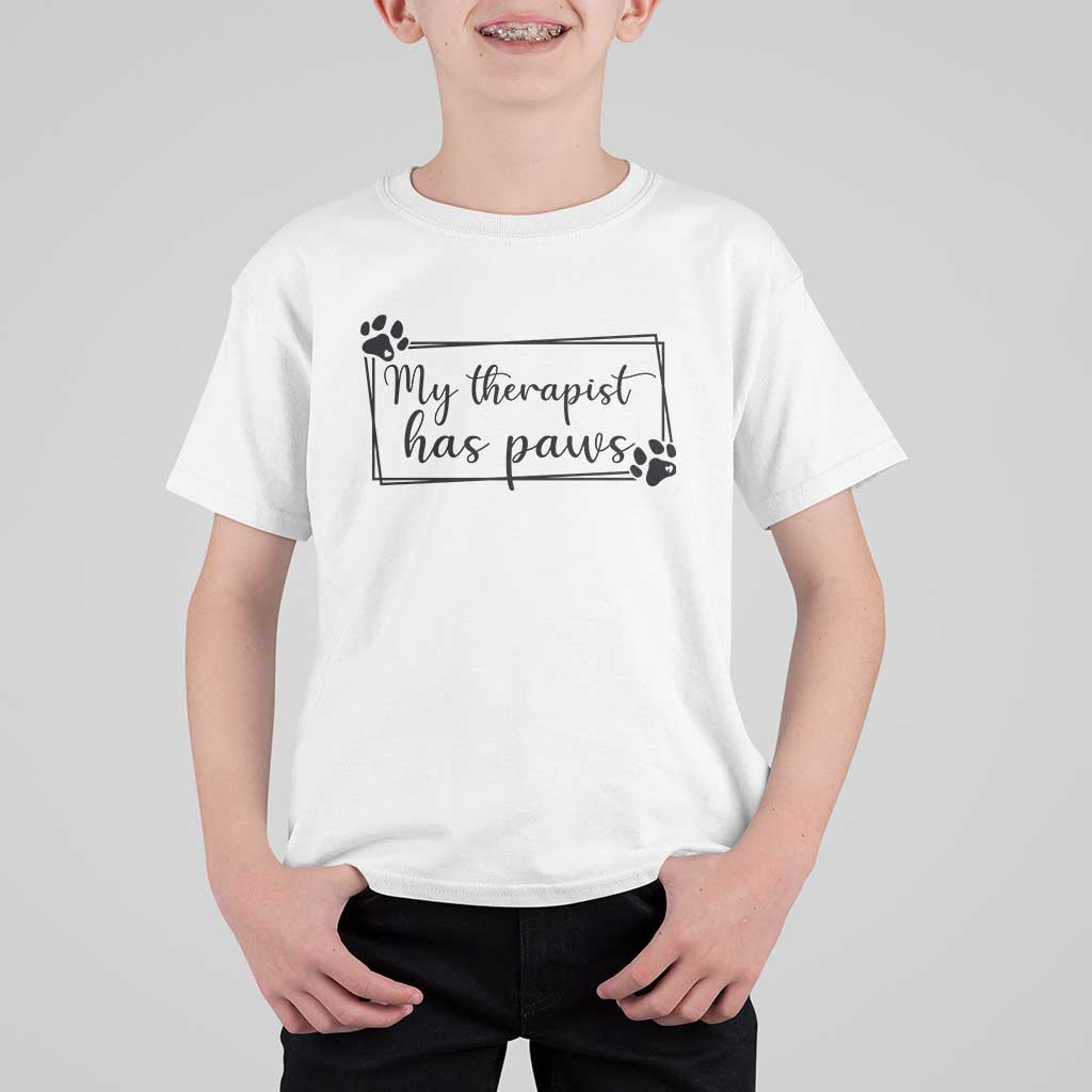 Funny Dog Lover T Shirt For Kid My Therapist Has Paws - Wonder Print Shop
