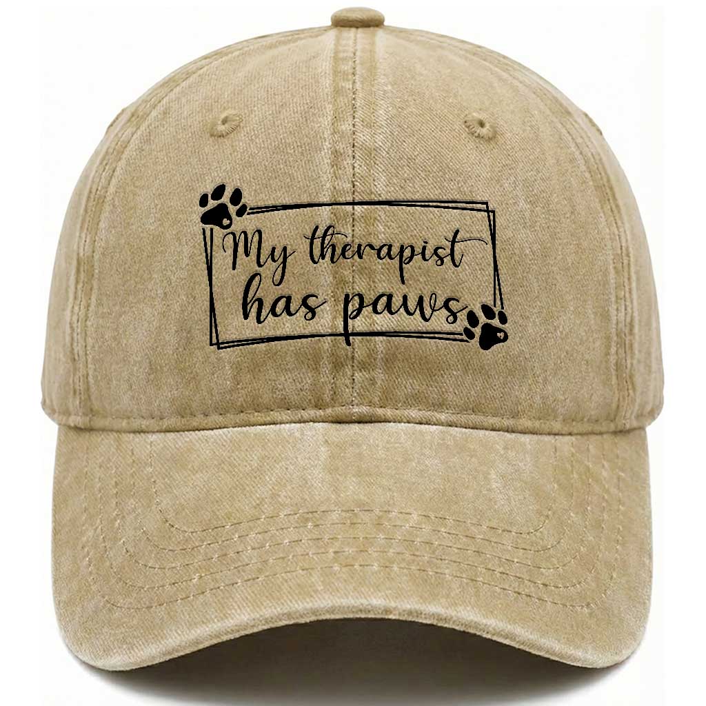 Funny Dog Lover Washed Cotton Baseball Cap My Therapist Has Paws