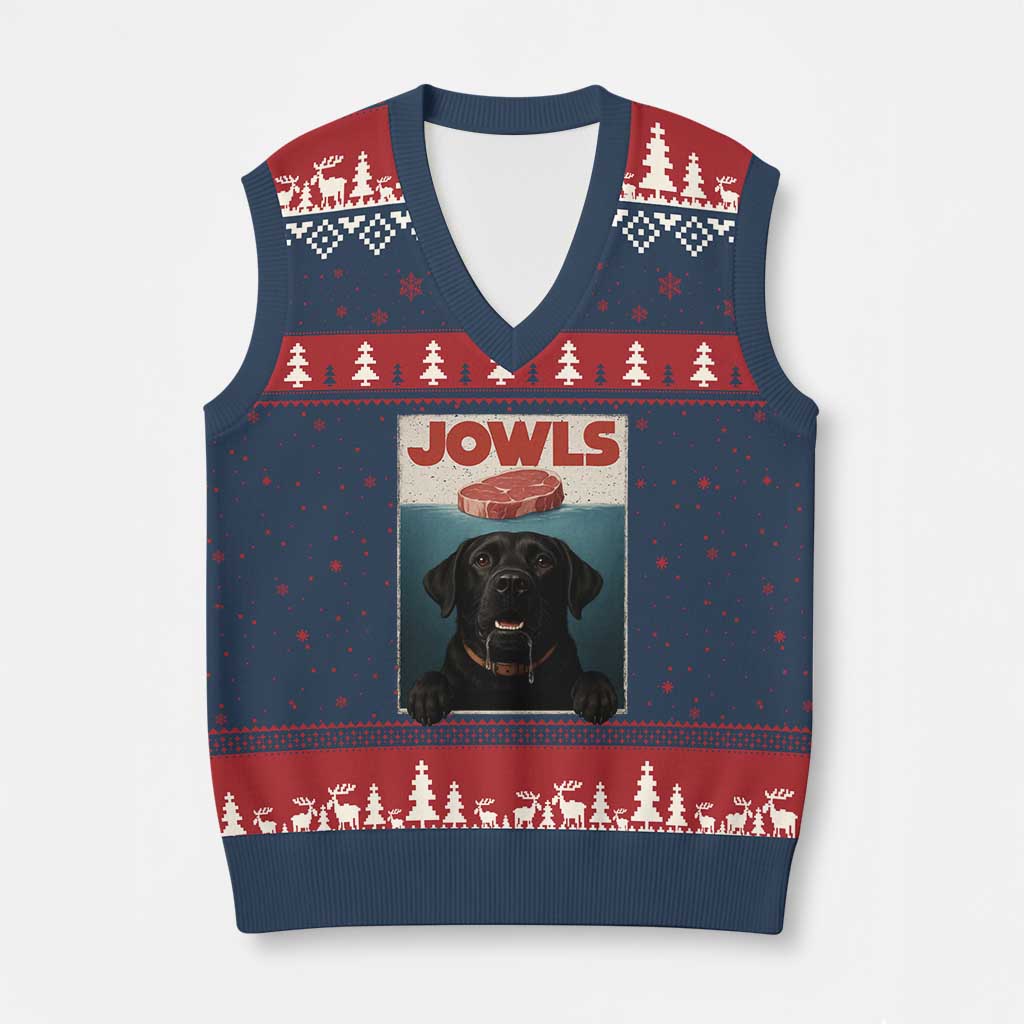 Black Labrador Retriever V-Neck Knit Sweater Vest Funny Jowls Horror Dog Poster - Wonder Print Shop