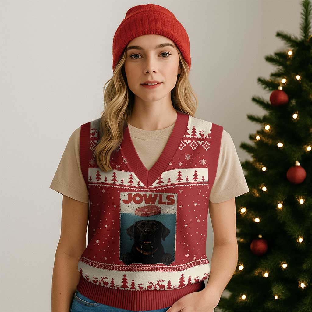 Black Labrador Retriever V-Neck Knit Sweater Vest Funny Jowls Horror Dog Poster - Wonder Print Shop