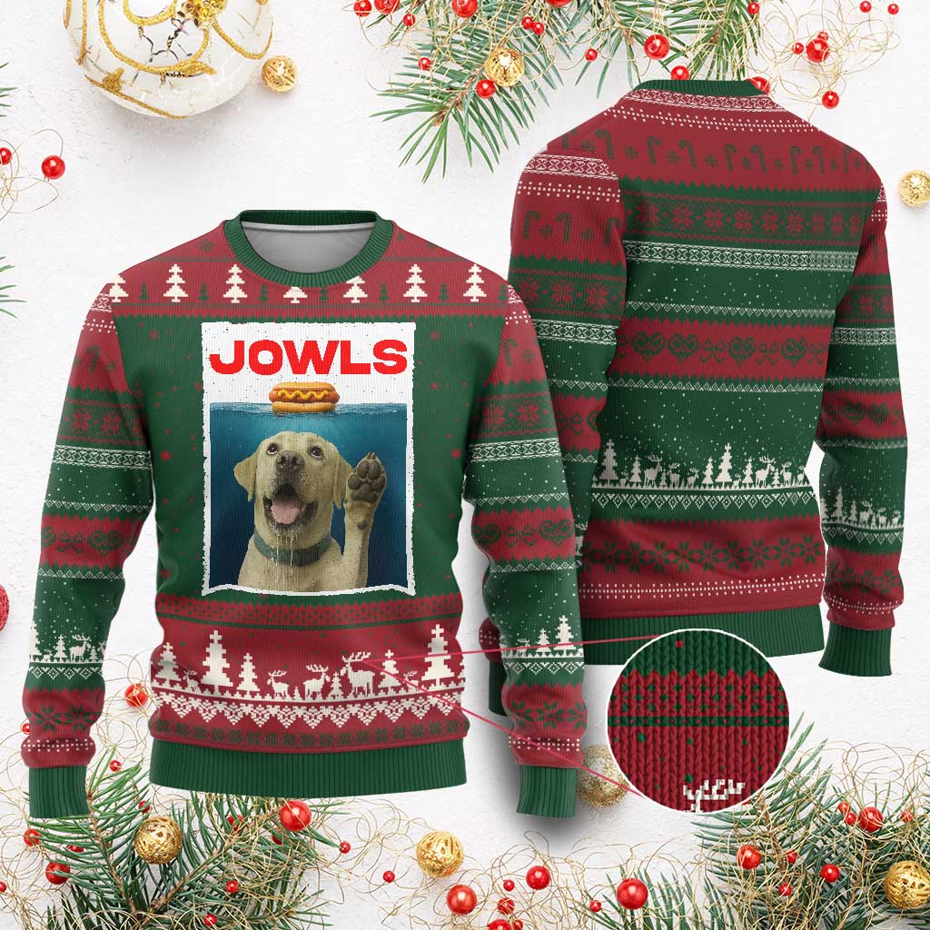 Funny Yellow Lab Jowls Ugly Christmas Sweater Labrador Retriever Lover Gift - Wonder Print Shop