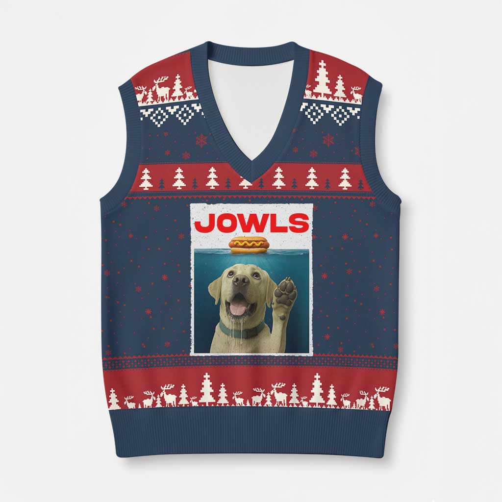 Funny Yellow Lab Jowls V-Neck Knit Sweater Vest Labrador Retriever Lover Gift - Wonder Print Shop