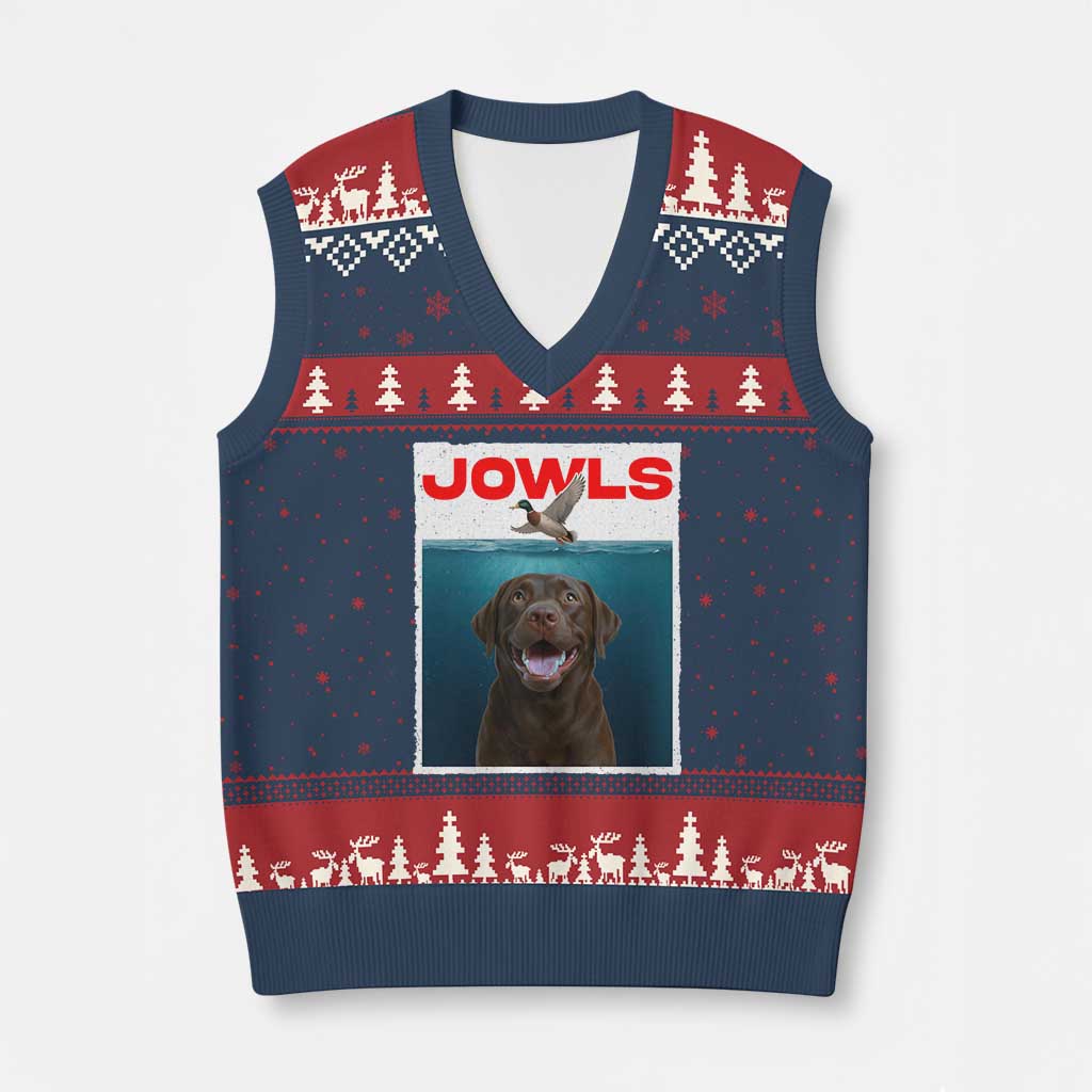 Chocolate Labrador Retriever V-Neck Knit Sweater Vest Funny Jowls Horror Dog Poster - Wonder Print Shop