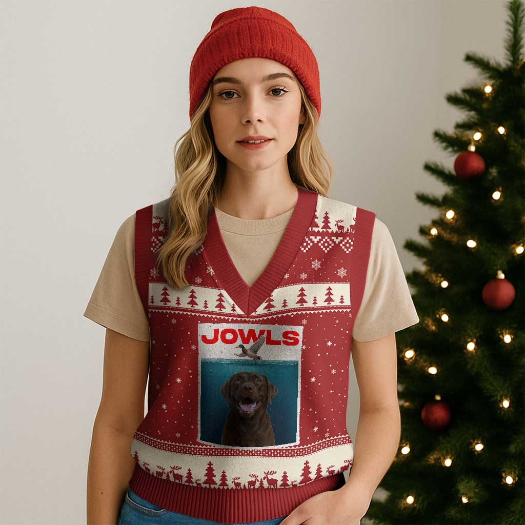 Chocolate Labrador Retriever V-Neck Knit Sweater Vest Funny Jowls Horror Dog Poster - Wonder Print Shop